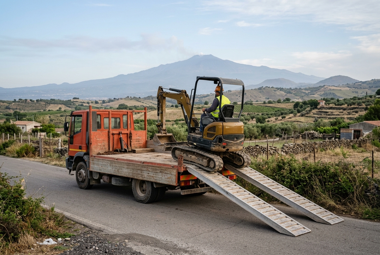 Trasporto mezzi DESP con l'Etna sullo sfondo